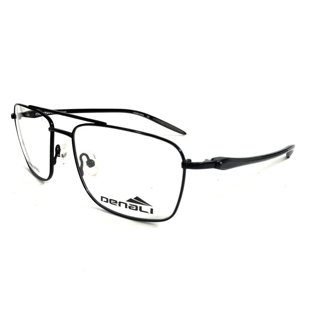 Denali Eyeglasses Frames DUNE BLACK Rectangular Pilot Wire Rim 57-17-140